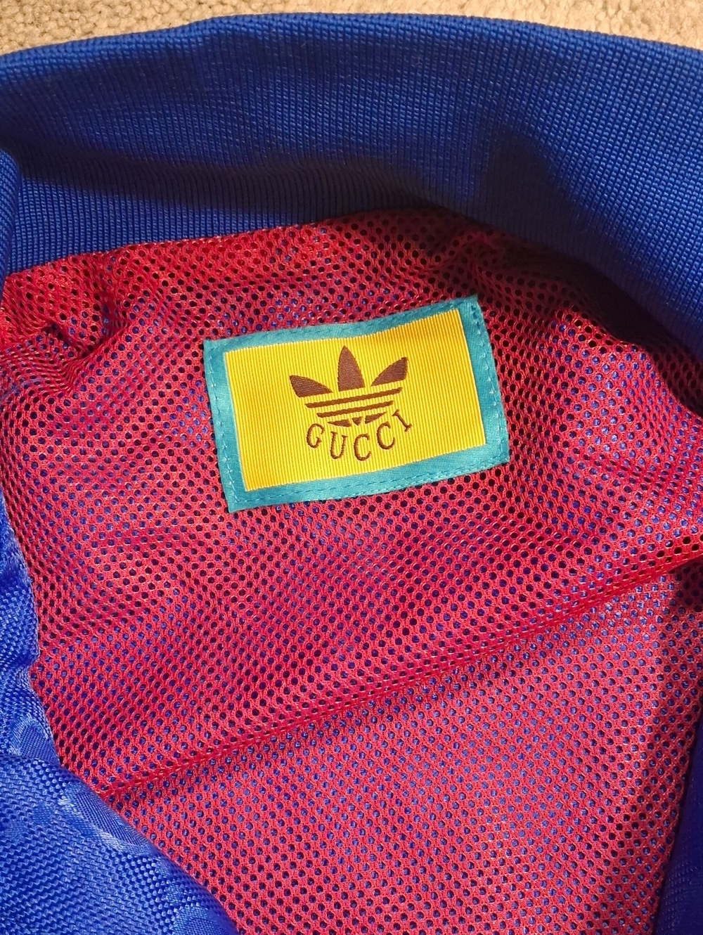 Gucci Blue Jacket with Red Mesh and Yellow Logo Patch - Picture 2 of 6